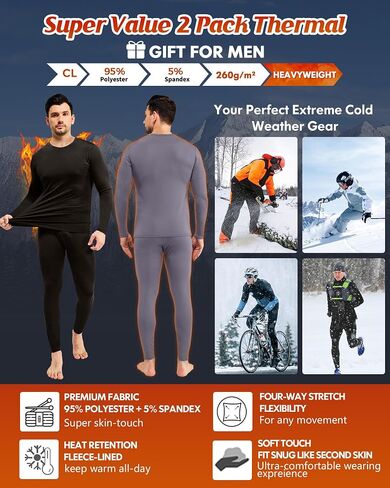 CL convallaria 2 Pack Long Johns Thermal Underwear for Men Soft Fleece Lined Base Layer Cold Weather Set XS-4XL in Saudi Arabia