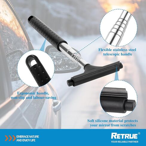 ممسحة مرآة جانبية - منظف ممسحة مرآة معدنية تلسكوبية لجميع المركبات، ملحقات السيارة الداخلية والخارجية المحمولة in Kuwait