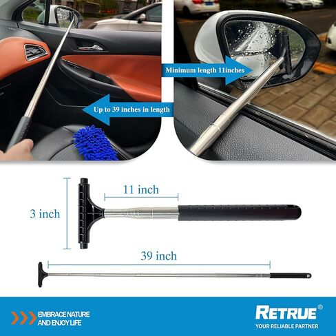 ممسحة مرآة جانبية - منظف ممسحة مرآة معدنية تلسكوبية لجميع المركبات، ملحقات السيارة الداخلية والخارجية المحمولة in Kuwait