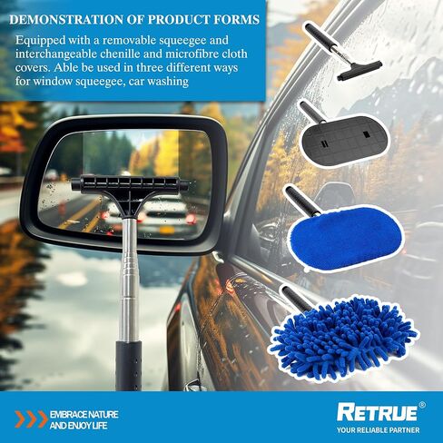 ممسحة مرآة جانبية - منظف ممسحة مرآة معدنية تلسكوبية لجميع المركبات، ملحقات السيارة الداخلية والخارجية المحمولة in Kuwait