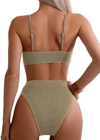 SweatyRocks Women's Striped Bathing Suits Spaghetti Strap Triangle Bikini Sets High Waisted Two Piece Swimsuits in Saudi Arabia