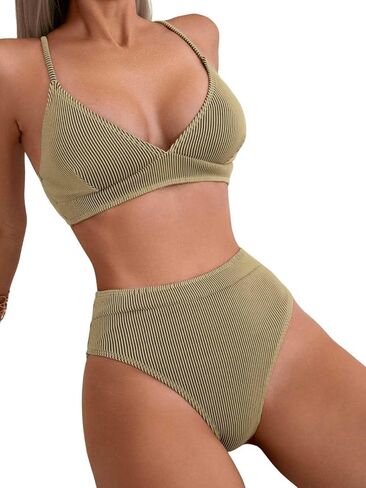 SweatyRocks Women's Striped Bathing Suits Spaghetti Strap Triangle Bikini Sets High Waisted Two Piece Swimsuits in Saudi Arabia