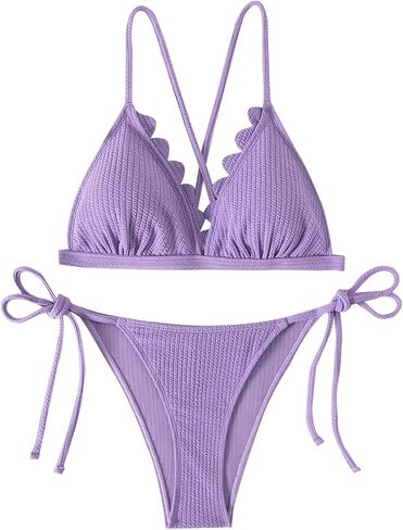 SOLY HUX Bikini Sets for Women Scallop Trim Tie Side Bathing Suits Two Piece Swimsuit in Saudi Arabia