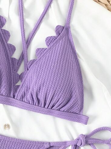SOLY HUX Bikini Sets for Women Scallop Trim Tie Side Bathing Suits Two Piece Swimsuit in Saudi Arabia