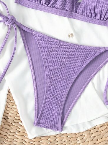 SOLY HUX Bikini Sets for Women Scallop Trim Tie Side Bathing Suits Two Piece Swimsuit in Saudi Arabia