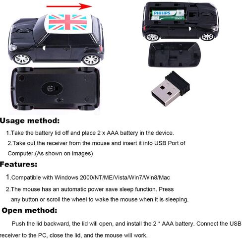 Sports Car Shaped Wireless Mouse 3 Button Optical Mouse Ergonomic Gaming Mice with USB Receiver for PC Computer Laptop Gift in Saudi Arabia