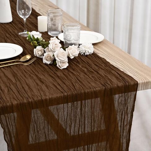 12 Pack Brown Cheesecloth Table Runner 35x120 Inch 10Ft Gauze Cheese Cloth Table Runner, Boho Rustic Table Decorations for Wedding Reception Bridal Shower Banquet in Saudi Arabia