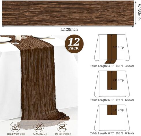 12 Pack Brown Cheesecloth Table Runner 35x120 Inch 10Ft Gauze Cheese Cloth Table Runner, Boho Rustic Table Decorations for Wedding Reception Bridal Shower Banquet in Saudi Arabia