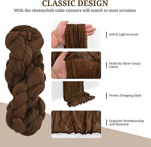 12 Pack Brown Cheesecloth Table Runner 35x120 Inch 10Ft Gauze Cheese Cloth Table Runner, Boho Rustic Table Decorations for Wedding Reception Bridal Shower Banquet in Saudi Arabia