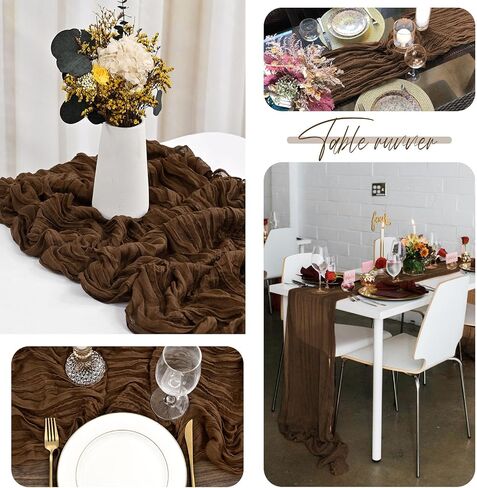 12 Pack Brown Cheesecloth Table Runner 35x120 Inch 10Ft Gauze Cheese Cloth Table Runner, Boho Rustic Table Decorations for Wedding Reception Bridal Shower Banquet in Saudi Arabia