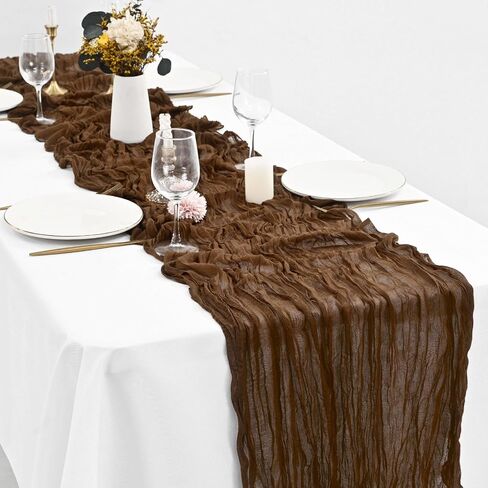 12 Pack Brown Cheesecloth Table Runner 35x120 Inch 10Ft Gauze Cheese Cloth Table Runner, Boho Rustic Table Decorations for Wedding Reception Bridal Shower Banquet in Saudi Arabia
