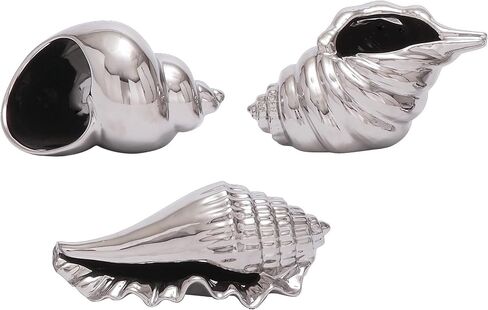 Deco 79 Ceramic Shell Decorative Sculpture Shell Home Decor Statues, Set of 3 Accent Figurines 7", 7", 5"W, Silver in Saudi Arabia