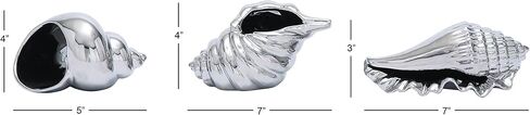 Deco 79 Ceramic Shell Decorative Sculpture Shell Home Decor Statues, Set of 3 Accent Figurines 7", 7", 5"W, Silver in Saudi Arabia