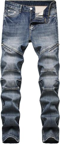 KUYIGO Men's Fashion Slim Straight fit Biker Jeans with Zipper Deco in Saudi Arabia