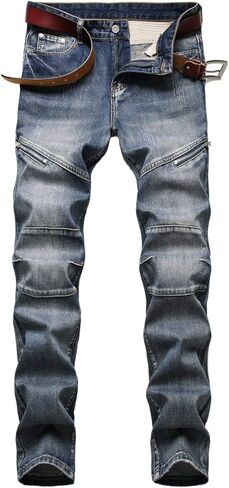 KUYIGO Men's Fashion Slim Straight fit Biker Jeans with Zipper Deco in Saudi Arabia