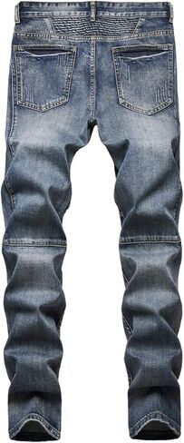 KUYIGO Men's Fashion Slim Straight fit Biker Jeans with Zipper Deco in Saudi Arabia