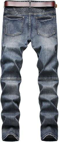 KUYIGO Men's Fashion Slim Straight fit Biker Jeans with Zipper Deco in Saudi Arabia