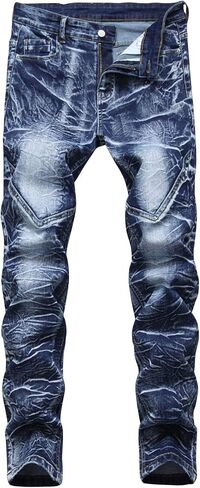 KUYIGO Men's Fashion Slim Straight fit Biker Jeans with Zipper Deco in Saudi Arabia