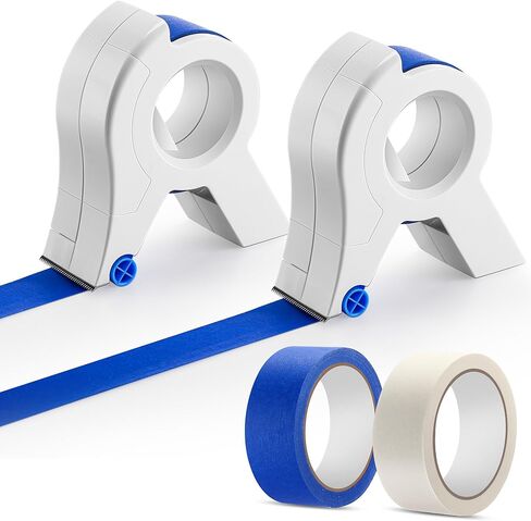 عبوتان من شريط الطلاء المخفي لكل شريط رسام مقاس 1.4 بوصة، مجموعة أقنعة محمولة قاطعة شريط حادة للطلاء والزخرفة والنوافذ وإطارات الأبواب (أبيض، أزرق) in Kuwait