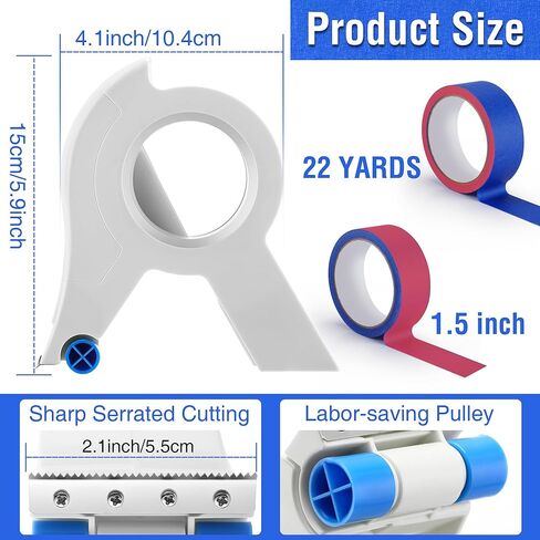عبوتان من شريط الطلاء المخفي لكل شريط رسام مقاس 1.4 بوصة، مجموعة أقنعة محمولة قاطعة شريط حادة للطلاء والزخرفة والنوافذ وإطارات الأبواب (أبيض، أزرق) in Kuwait