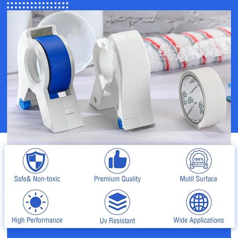 عبوتان من شريط الطلاء المخفي لكل شريط رسام مقاس 1.4 بوصة، مجموعة أقنعة محمولة قاطعة شريط حادة للطلاء والزخرفة والنوافذ وإطارات الأبواب (أبيض، أزرق) in Kuwait