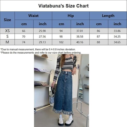 تنورة Viatabuna النسائية متوسطة الطول من قماش الدنيم بخصر عالٍ وشرابة وحاشية خام وفتحة خلفية على شكل حرف A تنورة طويلة من الجينز in Kuwait