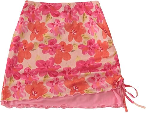 SweatyRocks Women's Floral Print Lettuce Trim Mini Skirt Drawstring Ruched Boho Skirts in Saudi Arabia