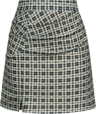 Kate Kasin Womens Mini Skirt Summer High Waist Side Slit Ryched Bodycon Plaid Skirt in Saudi Arabia