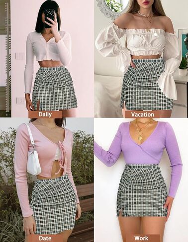 Kate Kasin Womens Mini Skirt Summer High Waist Side Slit Ryched Bodycon Plaid Skirt in Saudi Arabia