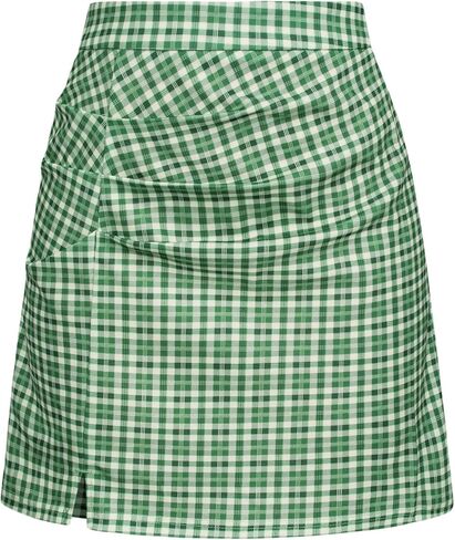 Kate Kasin Womens Mini Skirt Summer High Waist Side Slit Ryched Bodycon Plaid Skirt in Saudi Arabia