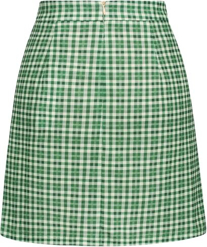 Kate Kasin Womens Mini Skirt Summer High Waist Side Slit Ryched Bodycon Plaid Skirt in Saudi Arabia