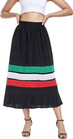 YZXDORWJ Mexican Skirt for Women Fiesta Theme Party Skirt Maxi Lace Traditional Dannce Dress Cinco de Mayo Skirt in Saudi Arabia