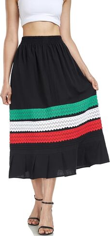 YZXDORWJ Mexican Skirt for Women Fiesta Theme Party Skirt Maxi Lace Traditional Dannce Dress Cinco de Mayo Skirt in Saudi Arabia