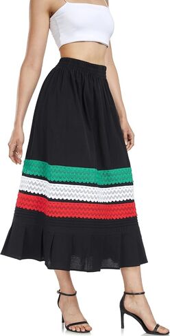 YZXDORWJ Mexican Skirt for Women Fiesta Theme Party Skirt Maxi Lace Traditional Dannce Dress Cinco de Mayo Skirt in Saudi Arabia