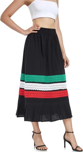 YZXDORWJ Mexican Skirt for Women Fiesta Theme Party Skirt Maxi Lace Traditional Dannce Dress Cinco de Mayo Skirt in Saudi Arabia