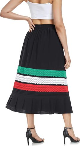 YZXDORWJ Mexican Skirt for Women Fiesta Theme Party Skirt Maxi Lace Traditional Dannce Dress Cinco de Mayo Skirt in Saudi Arabia