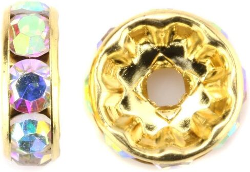 RUBYCA 100pcs Round Rondelle Spacer Bead Gold Tone 8mm AB White Czech Crystal in Saudi Arabia