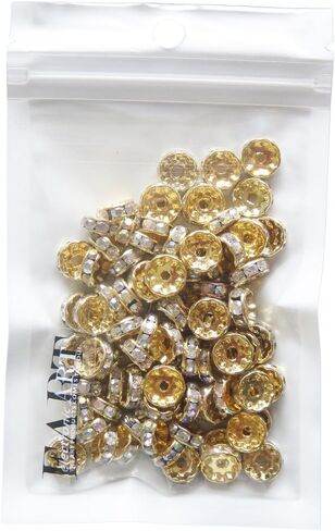 RUBYCA 100pcs Round Rondelle Spacer Bead Gold Tone 8mm AB White Czech Crystal in Saudi Arabia