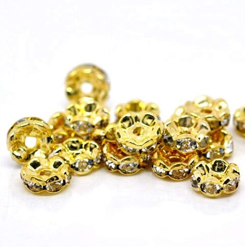 RUBYCA 100pcs Round Rondelle Spacer Bead Gold Tone 8mm AB White Czech Crystal in Saudi Arabia