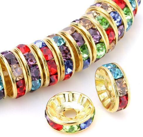 RUBYCA 100pcs Round Rondelle Spacer Bead Gold Tone 8mm AB White Czech Crystal in Saudi Arabia