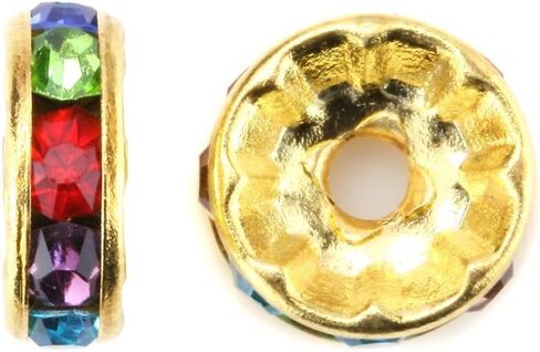 RUBYCA 100pcs Round Rondelle Spacer Bead Gold Tone 8mm AB White Czech Crystal in Saudi Arabia