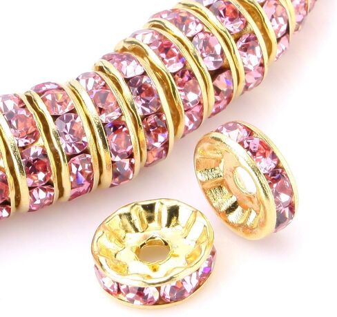 RUBYCA 100pcs Round Rondelle Spacer Bead Gold Tone 8mm AB White Czech Crystal in Saudi Arabia