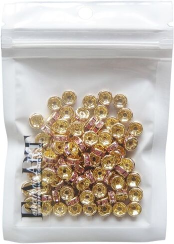 RUBYCA 100pcs Round Rondelle Spacer Bead Gold Tone 8mm AB White Czech Crystal in Saudi Arabia