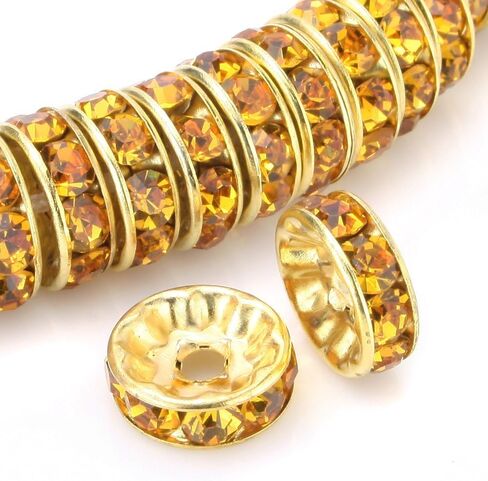 RUBYCA 100pcs Round Rondelle Spacer Bead Gold Tone 8mm AB White Czech Crystal in Saudi Arabia