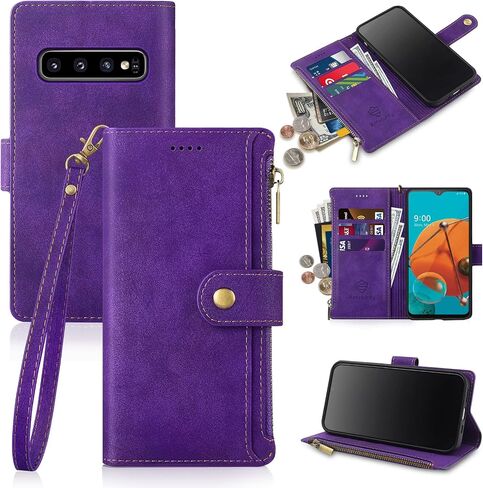 Antsturdy Samsung Galaxy S10+ /S10 Plus Wallet case with Card Holder for Women Men,Galaxy S10+ /S10 Plus Phone case RFID Blocking PU Leather Flip Cover with Strap Zipper Credit Card Slots,Wine Red in Saudi Arabia