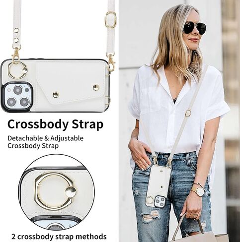 LUVI Compatible with iPhone 15 Pro Wallet Case with Card Holder Crossbody Neck Strap Lanyard Wrist Strap Purse for Women PU Leather Flip Case with Credit Card Kickstand Stand Case Black in Saudi Arabia