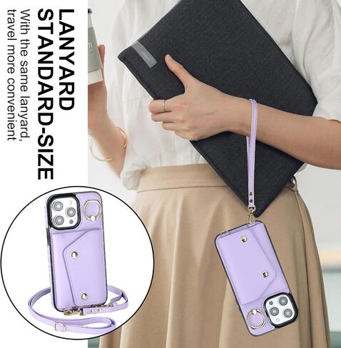 LUVI Compatible with iPhone 15 Pro Wallet Case with Card Holder Crossbody Neck Strap Lanyard Wrist Strap Purse for Women PU Leather Flip Case with Credit Card Kickstand Stand Case Black in Saudi Arabia