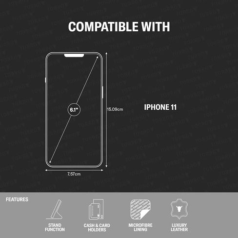 TORRO Leather Case Compatible with iPhone 11 – Genuine Leather Wallet Case/Cover with Card Holder and Stand Function (Black) in Saudi Arabia