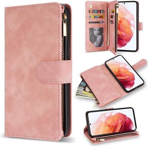 ZZXX for Samsung Galaxy S21 Wallet Case Zipper Pocket 6.2 inch,Black in Saudi Arabia