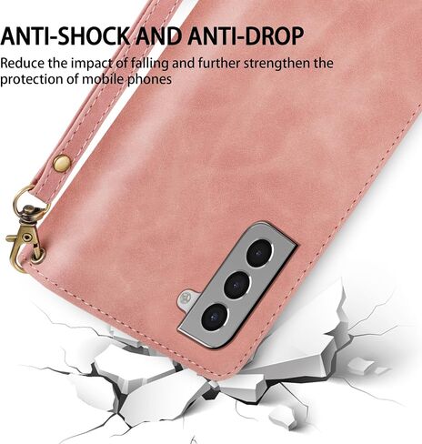 ZZXX for Samsung Galaxy S21 Wallet Case Zipper Pocket 6.2 inch,Black in Saudi Arabia